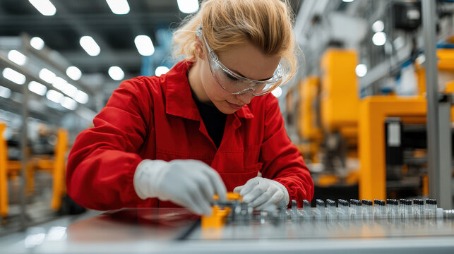 Factory photography session, technician documenting various production stages