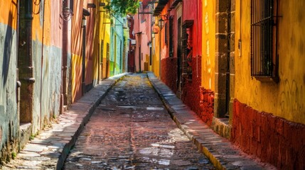 Fototapeta premium Colorful alley in San Miguel de Allende, Mexico