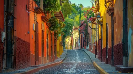 Fototapeta premium Colorful alley in San Miguel de Allende, Mexico