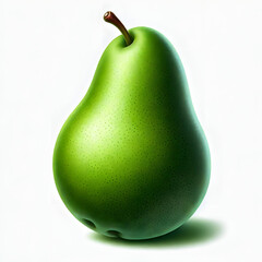 Smooth Green Pear with a Stem on White Background