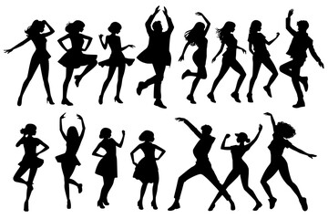 set of shadow dancing people silhouette