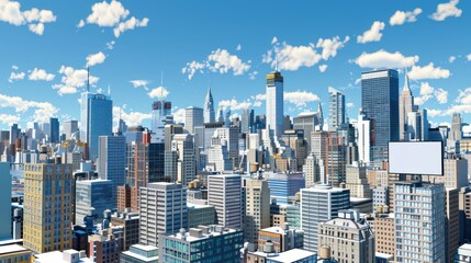 Naklejka premium Cityscape with Skyscrapers and Blue Sky.