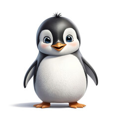 Fototapeta premium Little penguin in 3D, standing on an iceberg, cartoon style, isolated transparent background
