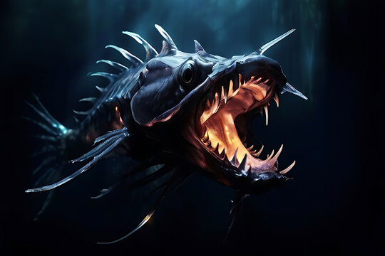 dragonfish with sharp teeth and glowing eyes