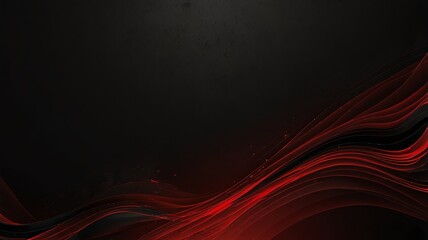 A black background with thin red and black wavy lines flowing from the bottom right corner towards the center