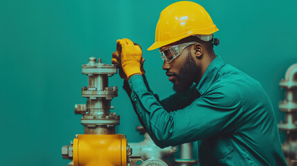 Technician performing maintenance on large industrial machines in a factory setting, equipment upkeep