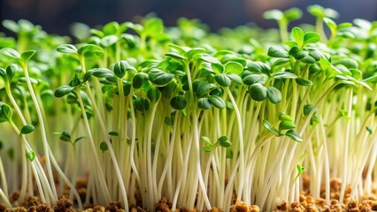 Obraz premium Close-up of cress sprouts, cress, green, healthy, fresh, macro, close-up, detail, organic, food, ingredients, salad
