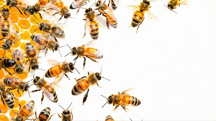 Wasp, honeybee on white background