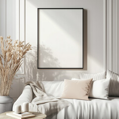 Elegant modern interior design with blank frame on wall