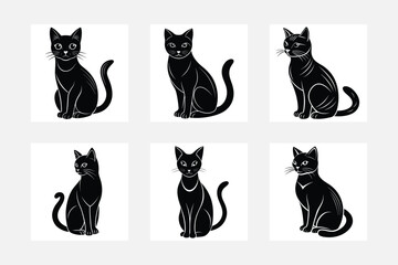Minimal cat silhouette on white background set for contemporary art
