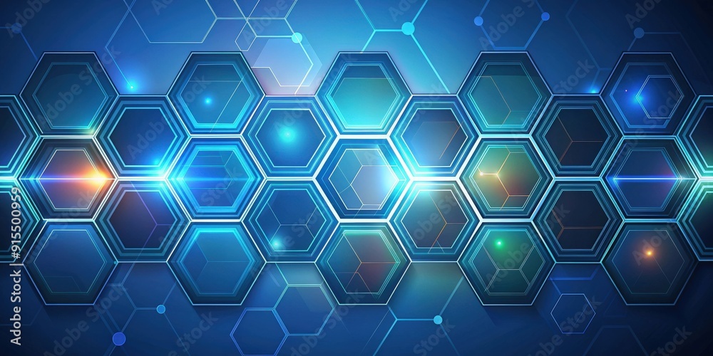 Poster Abstract background featuring an array of interconnected hexagons , geometric, pattern, design, modern, technology, futuristic