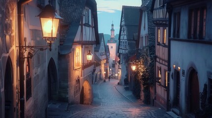 Fototapeta premium Plonlein street with city gates, Rothenburg ob der Tauber, Bavaria, Germany