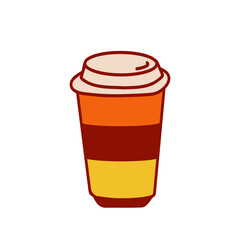 Warm cup featuring layered colors of orange, brown, and yellow at a cozy coffee during autumn