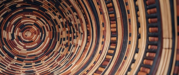 Intricate woven basket showcasing vibrant colors and patterns, highlighting traditional craftsmanship and artistic design