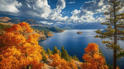 Vallecito Lake surrounded by vibrant autumn foliage, capturing the beauty of the changing seasons