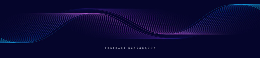 Dark abstract background with glowing wave. Shiny moving lines design element. Modern purple blue gradient flowing wave lines. Futuristic technology concept. Vector illustration