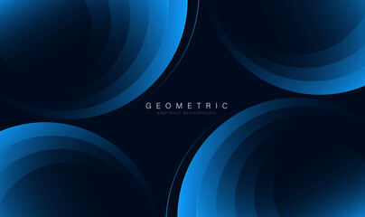 Dark blue abstract background with geometric graphic elements. Modern shiny blue gradient circle shape. Dynamic shapes. Futuristic technology concept. Vector illustration