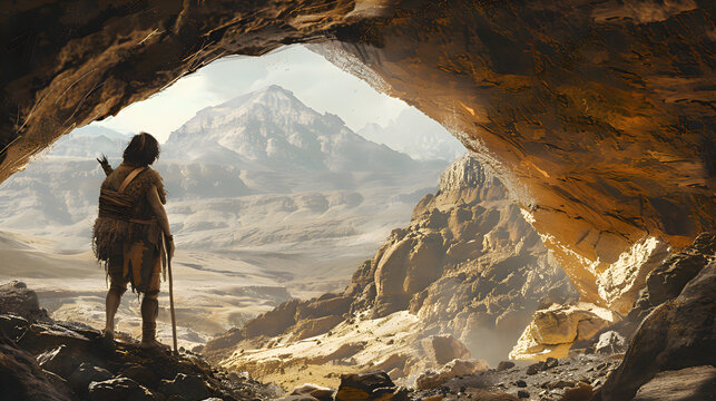 Generate a picture of an anthropologist exploring ancient caves, discovering rock art and artifacts that provide insights into the human evolution and cultural anthropology