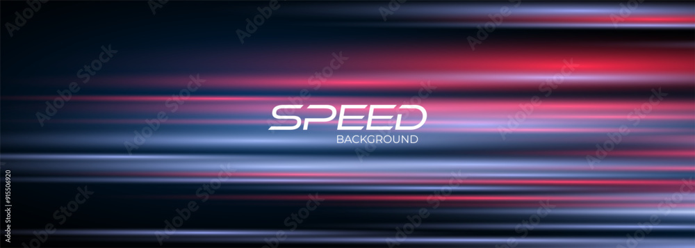 Aufkleber Blue and red high-speed background. Movement light trails effect on black abstract background. Wide technology banner with glowing blue and red light motion effect. Vector illustration