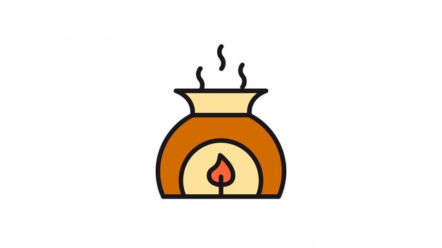 motion icon It is a brown ceramic diffuser with a flame and steam rising from it. 
