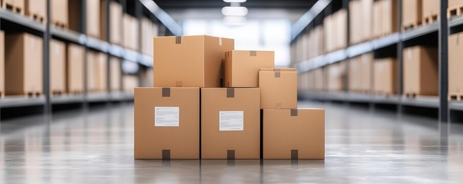 Multiple labeled cardboard boxes in a storage unit, organized for easy access, efficient space management concept