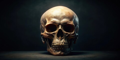 Fototapeta premium Skull with detailed design on dark background, skull, bones, anatomy, death, horror, macabre, gothic, dark, spooky
