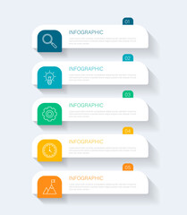 Modern business infographic template with 5 options or steps icons.