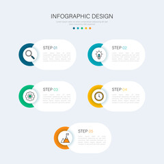 Modern business infographic template with 5 options or steps icons.