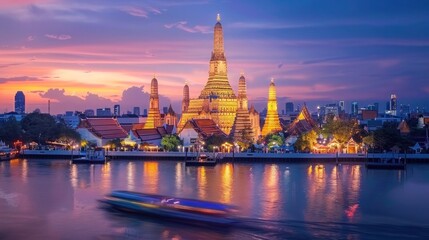 Obraz premium Wat Arun Temple at sunset landmark of Bangkok, Thailand