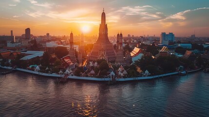 Naklejka premium Wat Arun Temple at sunset landmark of Bangkok, Thailand