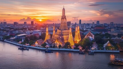 Obraz premium Wat Arun Temple at sunset landmark of Bangkok, Thailand
