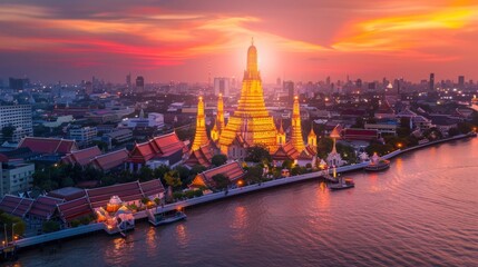 Obraz premium Wat Arun Temple at sunset landmark of Bangkok, Thailand