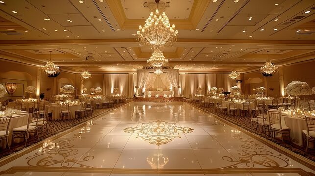 Elegant Wedding Reception Venue with Gold Accents.