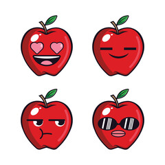 Vector set of cute apple fruit emojis. Isolated on white background. Kawaii cartoon smiling apples.