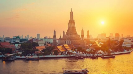 Fototapeta premium Wat Arun Temple at sunset landmark of Bangkok, Thailand