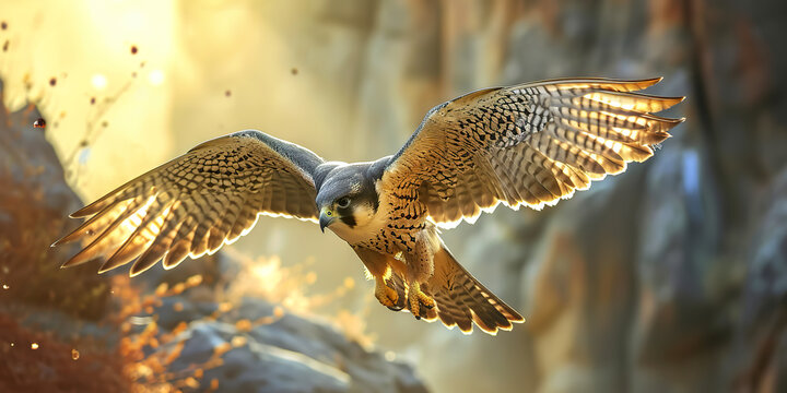 A Peregrine Falcon Soaring Through Golden Light.