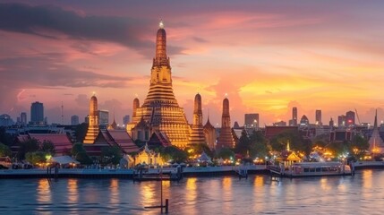 Wat Arun Temple at sunset landmark of Bangkok, Thailand