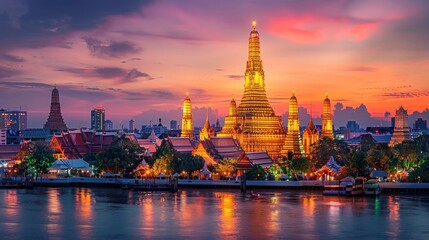 Naklejka premium Wat Arun Temple at sunset landmark of Bangkok, Thailand