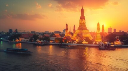 Wat Arun Temple at sunset landmark of Bangkok, Thailand