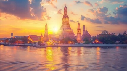 Obraz premium Wat Arun Temple at sunset landmark of Bangkok, Thailand