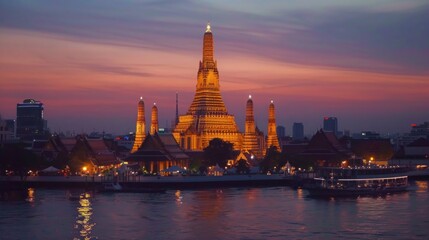 Obraz premium Wat Arun Temple at sunset landmark of Bangkok, Thailand