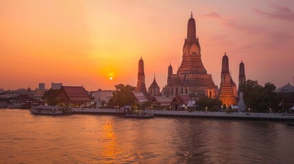 Obraz premium Wat Arun Temple at sunset landmark of Bangkok, Thailand