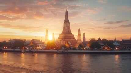 Naklejka premium Wat Arun Temple at sunset landmark of Bangkok, Thailand
