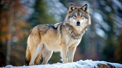 Fototapeta premium Majestic gray wolves roam freely, showcasing their athletic physiques, featuring long legs built for endurance and powerful skulls designed for hunting large prey.