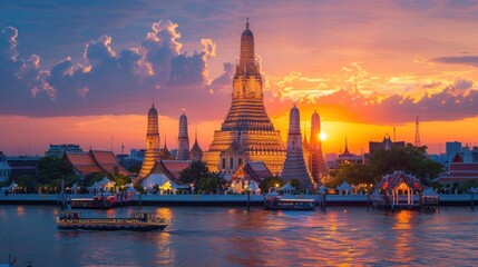 Obraz premium Wat Arun Temple at sunset landmark of Bangkok, Thailand