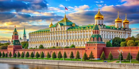 Fototapeta premium Grand Kremlin Palace in Moscow, Russia A stunning architectural masterpiece adorned with intricate details and vibrant colors