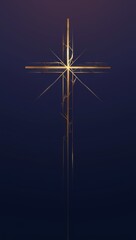 Elegant Cross Illustration with Golden Lines on Navy Blue Background, Perfect for Christian-Themed Posters or Banners