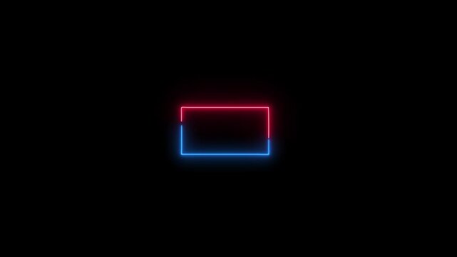 Neon light switch.multicolour neon effect rectriangle frame line seamless looping video animation on black colour background.