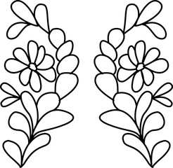 Symmetry floral motif with linear flowers and leaves. Vector illustration