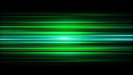 A series of horizontal green light streaks are depicted against a black background. 